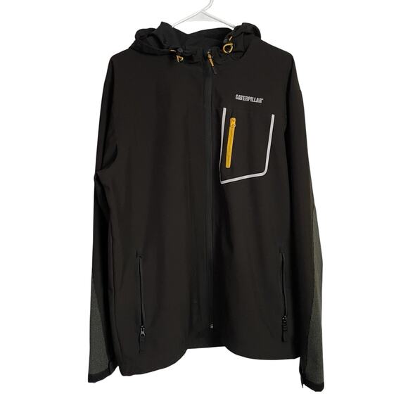 Caterpillar Capstone Softshell Jacket Mens L Black Full Zip Hooded Work Utility - Picture 2 of 14